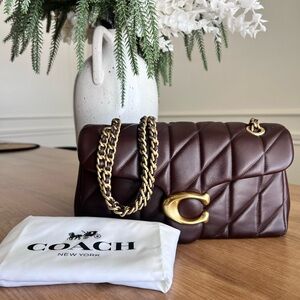 Coach Dark Brown Quilted Shoulder Bag with Gold Chain